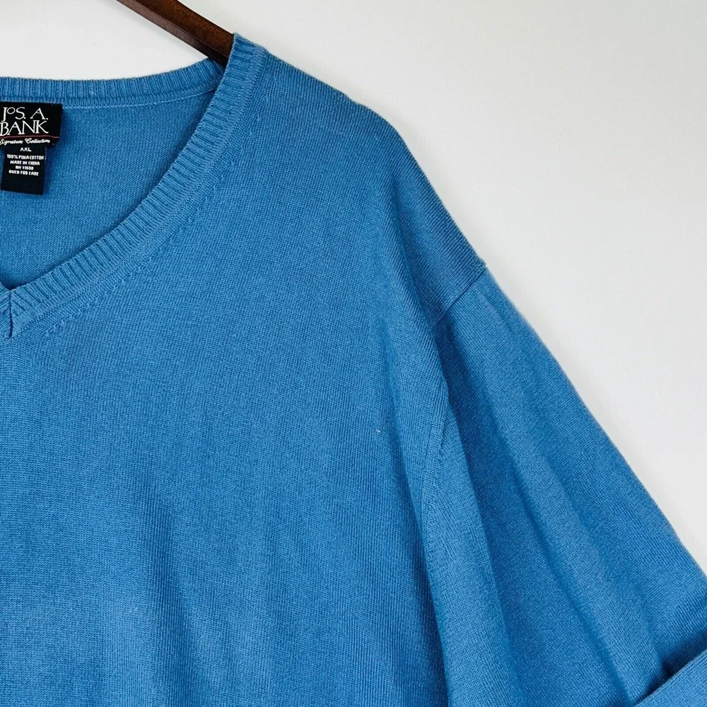 Jos. A. Bank V Neck Sweater Size XXL Blue 100% Pima‎ Cotton Ribbed
